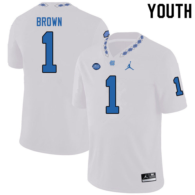 Jordan Brand Youth #1 Khafre Brown North Carolina Tar Heels College Football Jerseys Sale-White